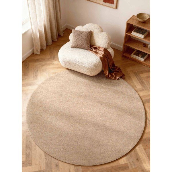 Handgewebter runder Wollteppich in Naturfarbe, Ø 200 cm Puristic Knots - Elle Decoration-image-1