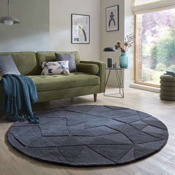 Anthrazitfarbener, handgewebter, runder Wollteppich, Ø 160 cm Shard Charcoal - Flair Rugs-image-1