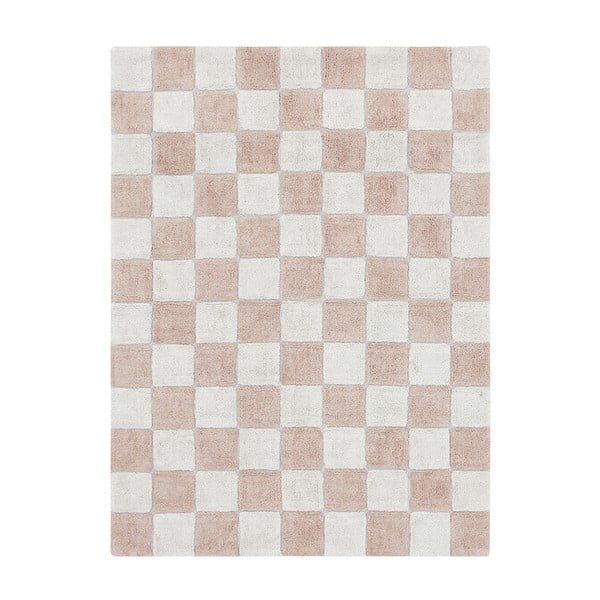 Hellrosa-cremefarbener, waschbarer, handgewebter Baumwollteppich, 120 x 160 cm Kitchen Tiles Rose - Lorena Canals