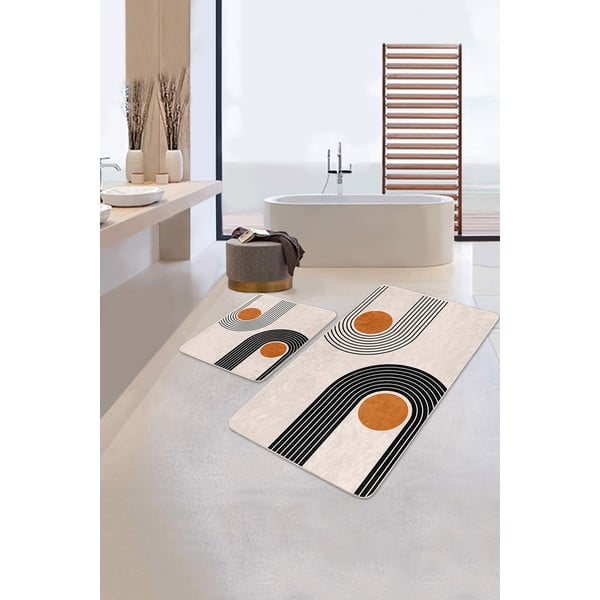 Beigefarbene Samt-Badezimmerteppiche im 2er-Set, 60 x 100 cm Dot Arch - Mila Home-image-2