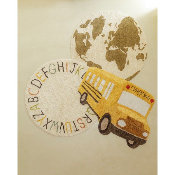 Ockergelber, waschbarer/handgewebter Baumwollteppich für Kinder, 90 x 130 cm School Bus - Lorena Canals-image-1