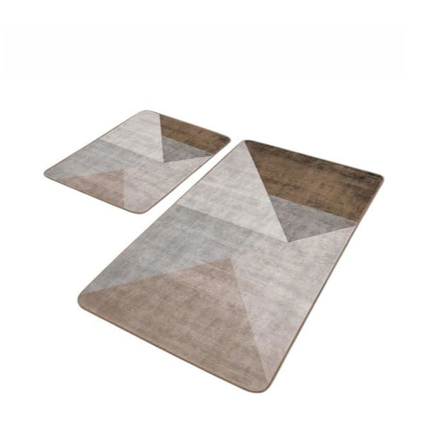 Grau-braune, samtige Badezimmerteppiche im 2er-Set, 60 × 100 cm - Mila Home