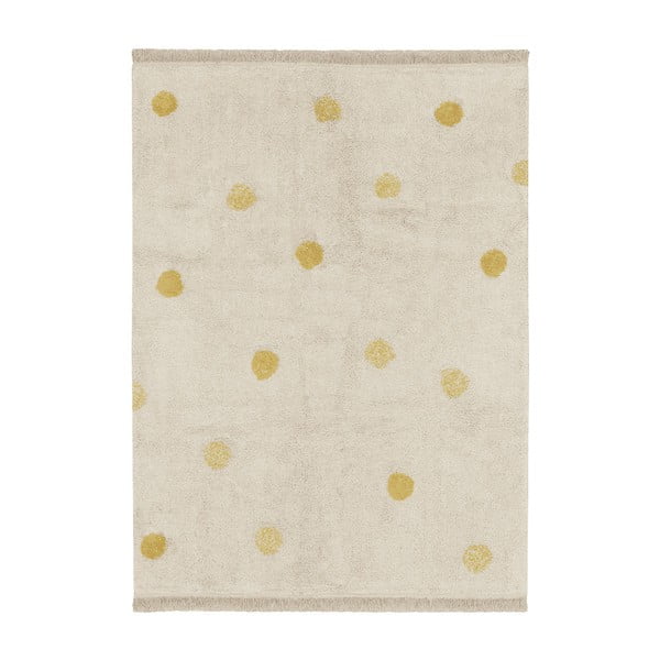 Ockergelber, cremefarbener, waschbarer, handgewebter Baumwoll-Kinderteppich, 120 x 160 cm Hippy Dots Honey - Lorena Canals