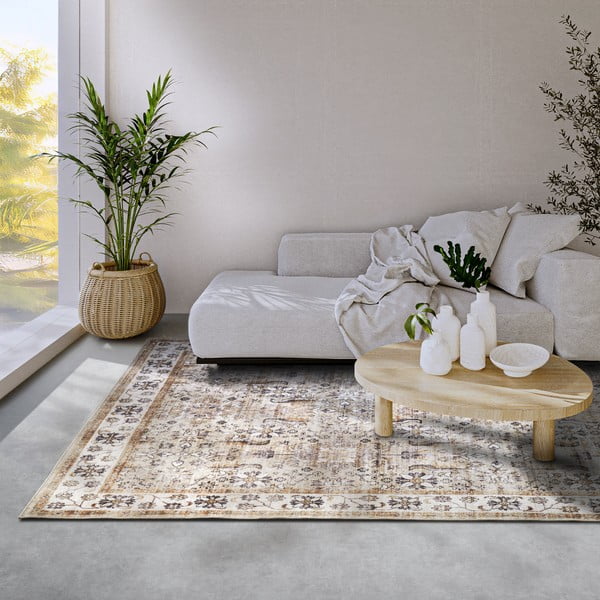 Beiger Teppich 80 × 150 cm Saveh Cream Gold - Elle Decoration-image-1