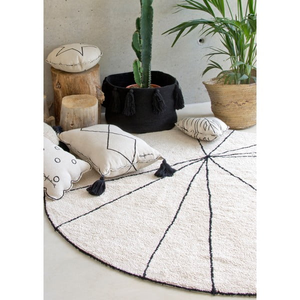 Cremefarbener, waschbarer, handgewebter runder Baumwollteppich, Durchmesser 160 cm Trace Beige - Lorena Canals-image-1