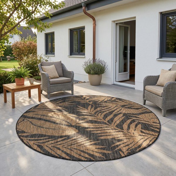 Schwarzer/brauner runder Teppich für den Innen- und Außenbereich, Ø 120 cm Mira 1451 - Ayyildiz Carpets-image-1