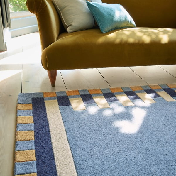 Blauer, handgewebter Wollteppich, 200 × 290 cm Kai Wool Border - Flair Rugs-image-2
