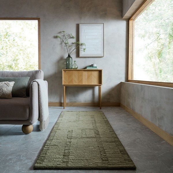 Grüner, handgewebter Läufer aus Wolle, 80 x 230 cm Harris Modula Wool - Flair Rugs-image-1