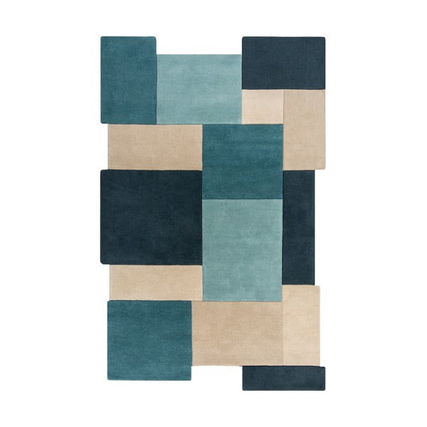Blau-beiger Wollteppich, 200 × 290 cm Abstract Collage - Flair Rugs
