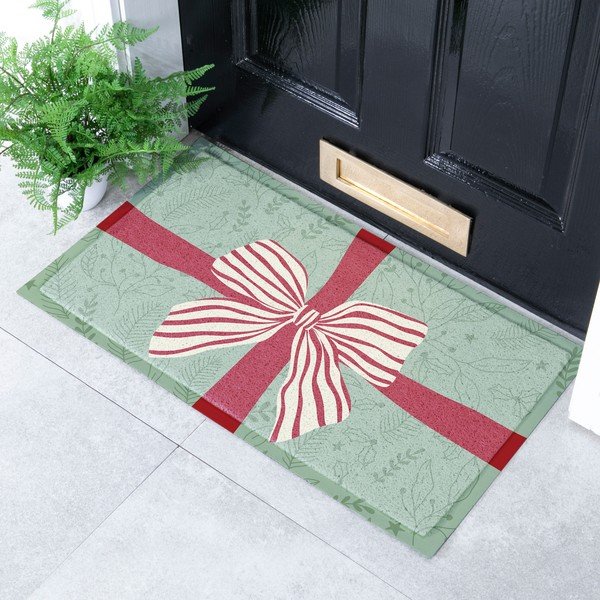 Fußmatte recycelter Kunststoff Weihnachten 40x70 cm Red & White Stripe Bow – Artsy Doormats-image-1