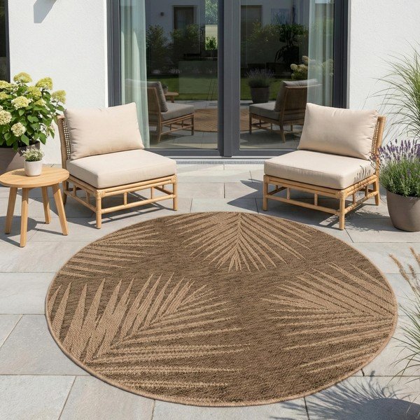 Brauner, runder Teppich für den Innen- und Außenbereich, Durchmesser 120 cm Timber 1403 - Ayyildiz Carpets-image-1