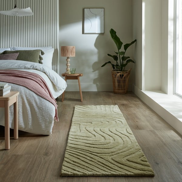 Khaki, handgewebter Wollläufer, 60 x 230 cm Mesmerise Sage - Flair Rugs-image-1
