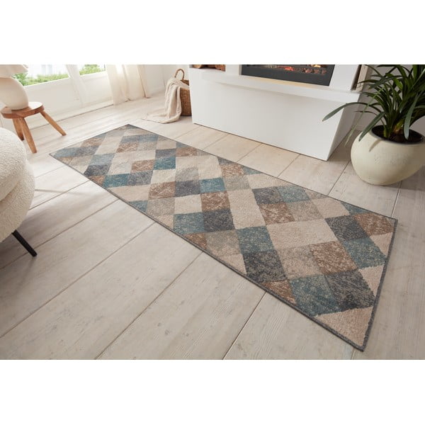 Blau-beiger Läufer, 80 × 200 cm Terrain - Hanse Home-image-1
