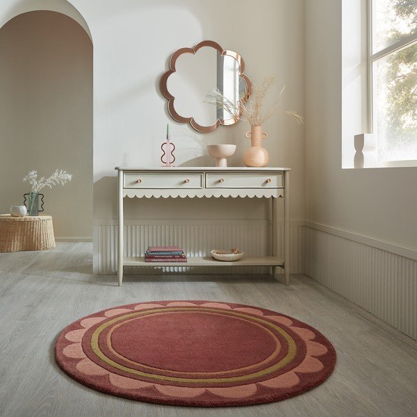Weinroter, handgewebter, runder Wollteppich, Ø 120 cm Lois - Flair Rugs-image-1