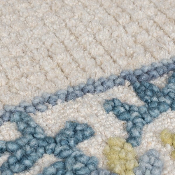 Blauer/elfenbeinfarbener, handgewebter Teppich mit Wollanteil, 120 × 170 cm Myla Floral Frame - Flair Rugs-image-2
