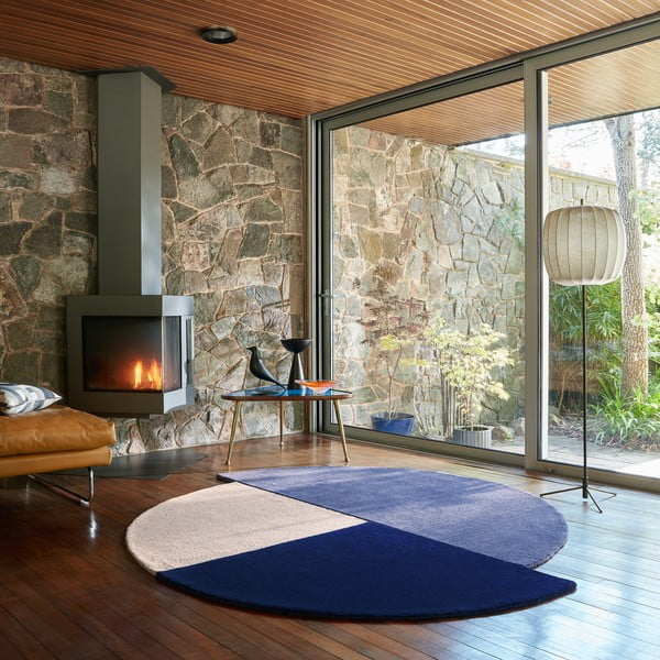 Blauer, handgewebter, runder Wollteppich, Durchmesser 200 cm Mia Segment - Flair Rugs-image-1