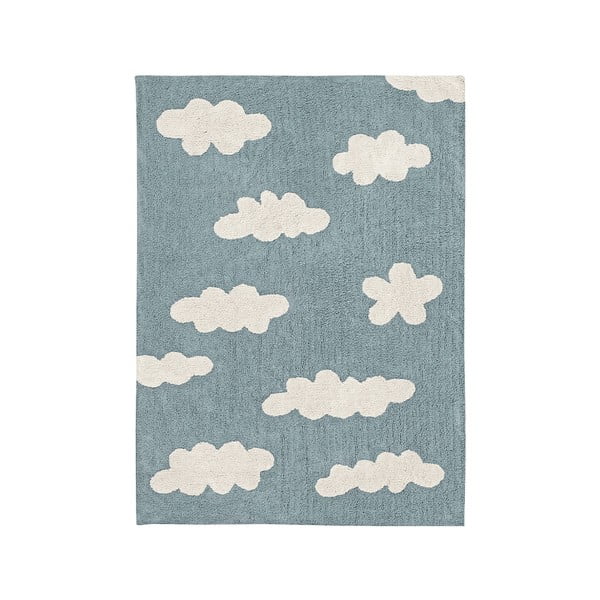 Blauer, waschbarer, handgewebter Baumwoll-Kindinteppich, 120 x 160 cm Clouds Vintage Blue - Lorena Canals