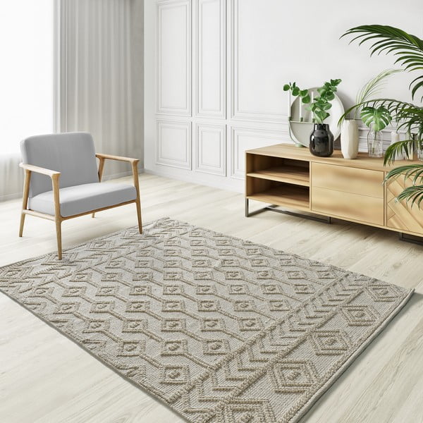 Cremefarbener, waschbarer, handgewebter Teppich aus recycelter Baumwolle, 160 x 230 cm Pamuk - Universal-image-1