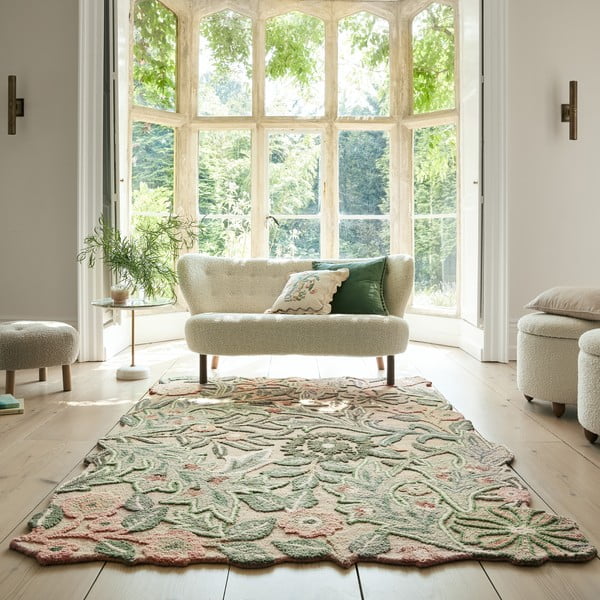 Grüner, handgewebter Wollteppich, 160 × 230 cm Bryony Shaped Floral - Flair Rugs-image-1