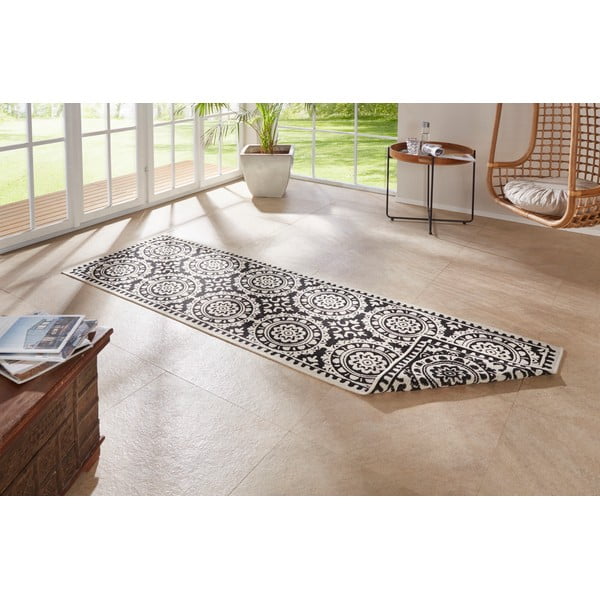 Weißer/schwarzer Teppich für Innen- und Außenbereiche 80x250 cm Jardin – Hanse Home-image-1