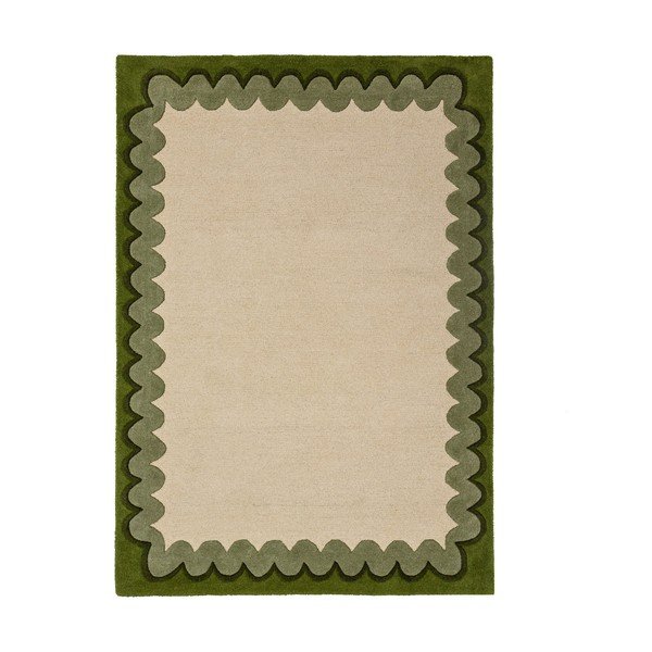 Grüner/naturfarbener, handgewebter Wollteppich, 140 × 200 cm Wiggle Wool - Flair Rugs