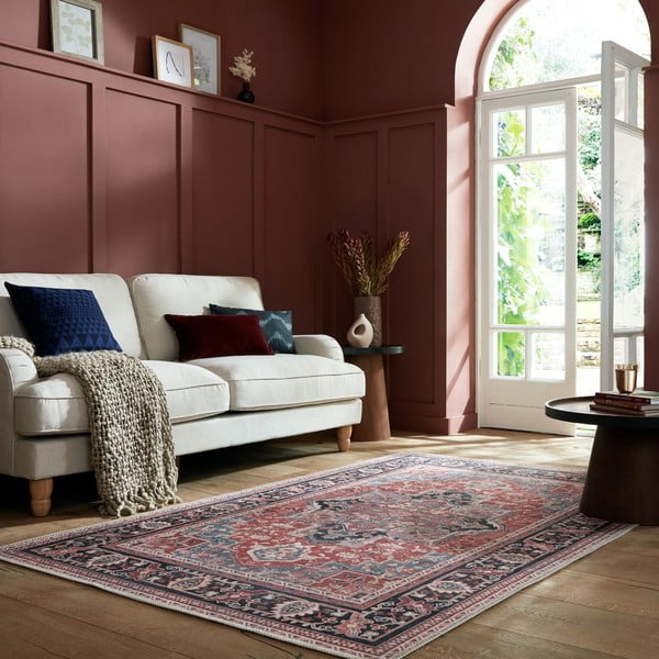 Weinroter, waschbarer Teppich mit einem Anteil an recycelten Fasern, 160 x 230 cm Windsor - Flair Rugs-image-1