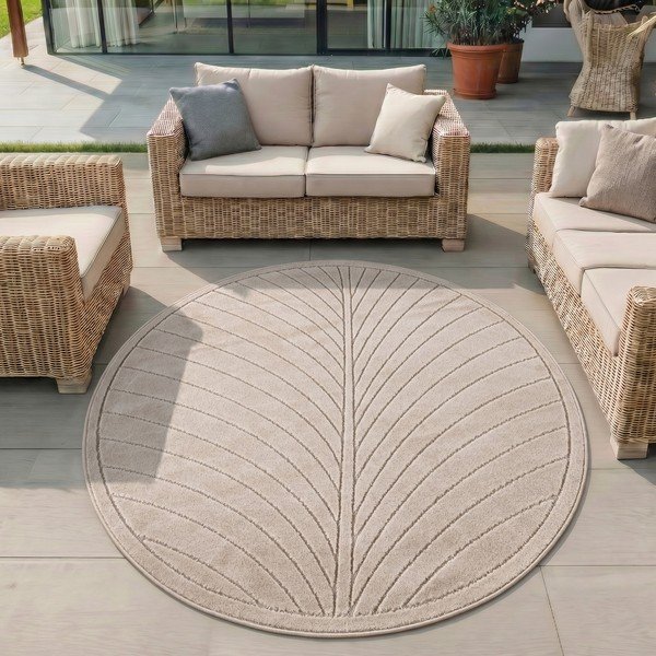 Beiger runder Teppich für den Innen- und Außenbereich, Ø 160 cm Nova 1204 - Ayyildiz Carpets-image-1