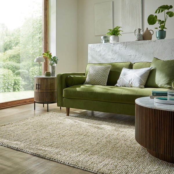 Khaki-farbener, handgewebter Teppich mit Wollanteil, 160 × 230 cm Minerals - Flair Rugs-image-1
