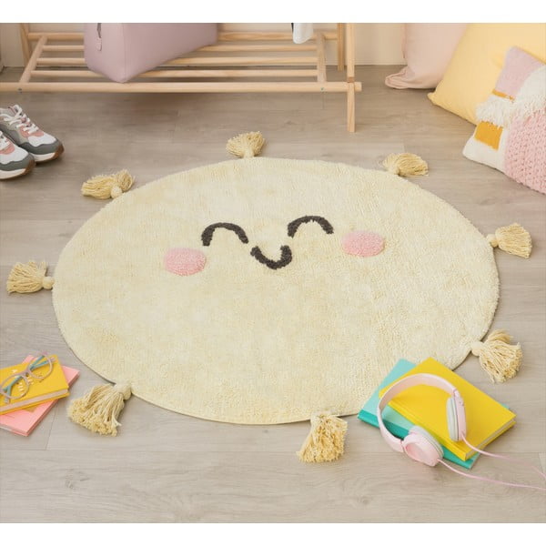 Gelber, waschbarer, handgewebter Baumwoll-Kindeteppich, Ø 100 cm You're My Sunshine - Lorena Canals-image-4
