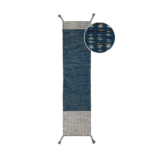 Blauer Wollteppich (Läufer) 60 x 200 cm Indira - Flair Rugs