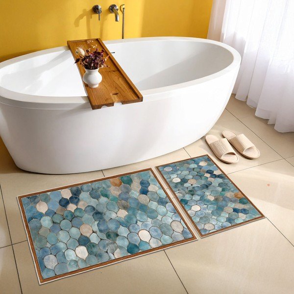 Blaue Badezimmerteppiche im 2er-Set, 60 x 100 cm - Foutastic-image-4