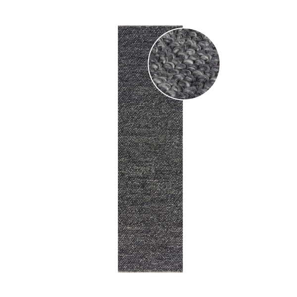 Dunkelgrauer, handgewebter Läufer mit Wollanteil, 60 x 230 cm Minerals - Flair Rugs