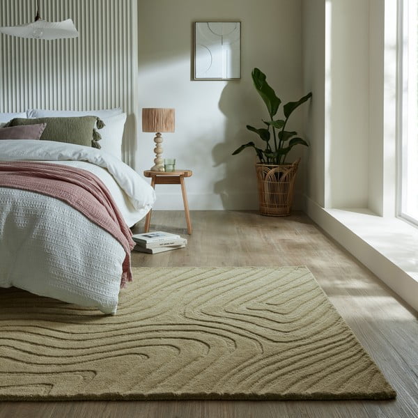 Khaki-farbiger, handgewebter Wollteppich, 160 × 230 cm Mesmerise Sage - Flair Rugs-image-1