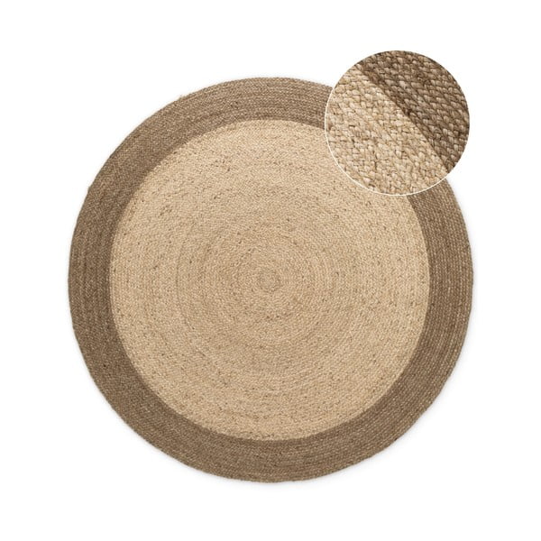 Doppelseitiger, handgewebter runder Jute-Teppich in Graubeige, Ø 120 cm Looma Greige - Hanse Home