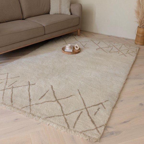 Cremefarbener, waschbarer/handgewebter Wollteppich, 120 × 170 cm Azera Crosshatch - Asiatic Carpets-image-1