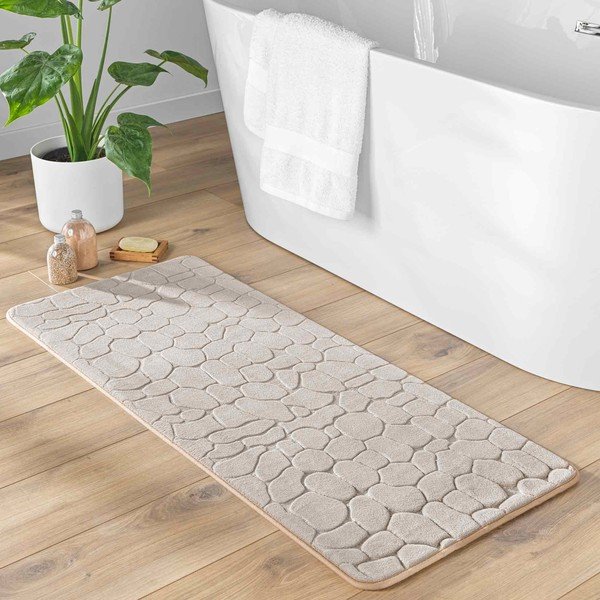 Beigefarbener Textil-Badezimmerteppich, 50 x 120 cm Ricochet - douceur d'intérieur-image-1