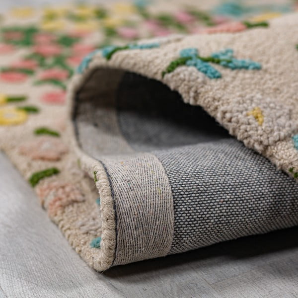 Cremefarbener, handgewebter Wollteppich, 120 × 170 cm Emilia Floral - Flair Rugs-image-3