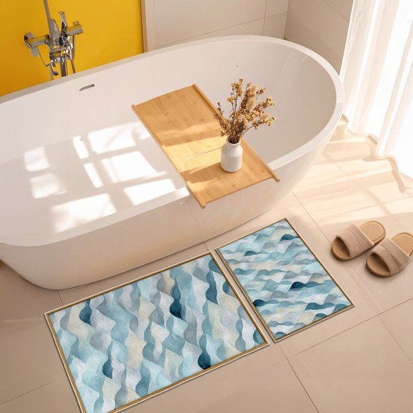 Blaue Badezimmerteppiche im 2er-Set, 60 x 100 cm - Foutastic-image-2