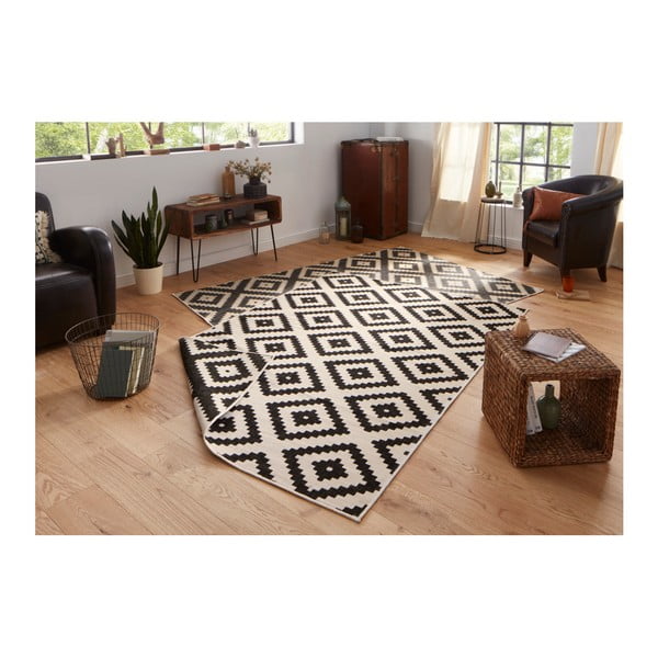 Schwarzer/elfenbeinfarbener Teppich für Innen- und Außenbereiche 80x150 cm Malta – Hanse Home-image-3