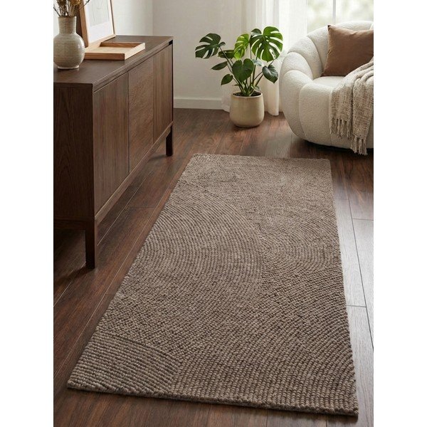 Taupefarbener, handgewebter Wollläufer, 80 x 300 cm Calmio - Hanse Home-image-1