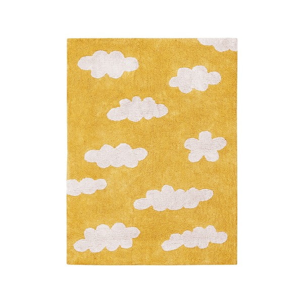 Waschbarer, handgewebter Baumwoll-Kindoteppich in Senffarbe, 120 × 160 cm Clouds Mustard - Lorena Canals