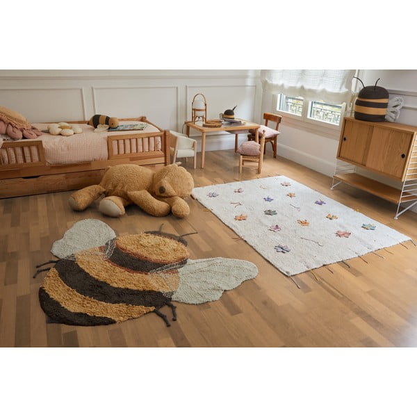 Gelber, waschbarer, handgewebter Baumwollteppich für Kinder, 115 x 150 cm Bee - Lorena Canals-image-3