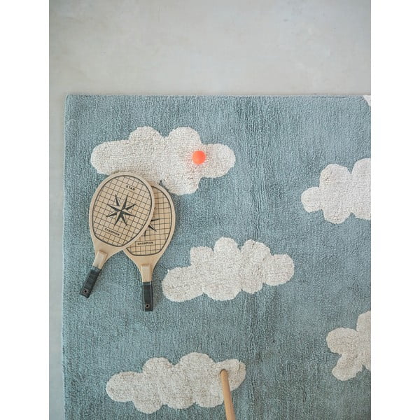 Blauer, waschbarer, handgewebter Baumwoll-Kindinteppich, 120 x 160 cm Clouds Vintage Blue - Lorena Canals-image-3