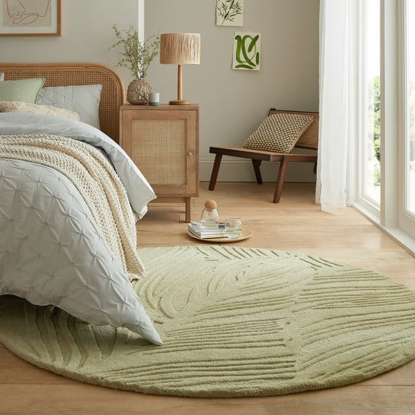 Grüner runder Wollteppich, Durchmesser 160 cm Lino Leaf - Flair Rugs-image-1