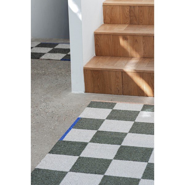Dunkelgrüner/cremefarbener waschbarer Teppich 70x150 cm Square – Mette Ditmer Denmark-image-2