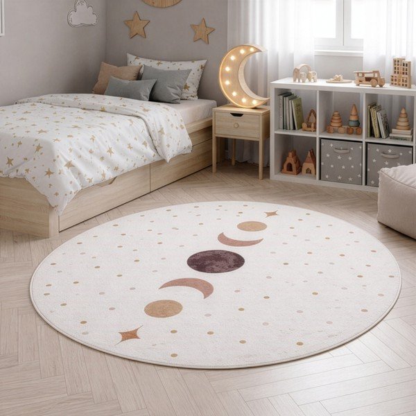 Cremefarbener, waschbarer Kinderteppich, Ø 120 cm Coco 1136 - Ayyildiz Carpets-image-1