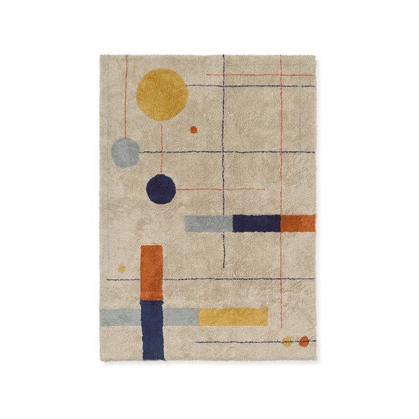 Beiger, waschbarer/handgewebter Baumwollteppich, 120 × 160 cm Geometrical Shapes - Lorena Canals