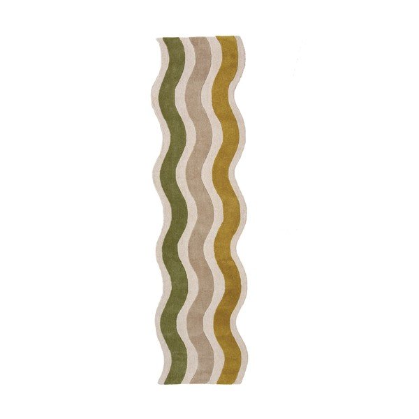 Grün/naturfarben, handgewebter Läufer aus Wolle, 80 x 300 cm Cascade Wool - Flair Rugs