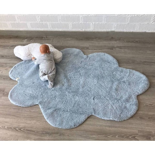 Hellblauer, waschbarer, handgewebter Baumwollteppich für Kinder, 110 × 170 cm Puffy Dream - Lorena Canals-image-4