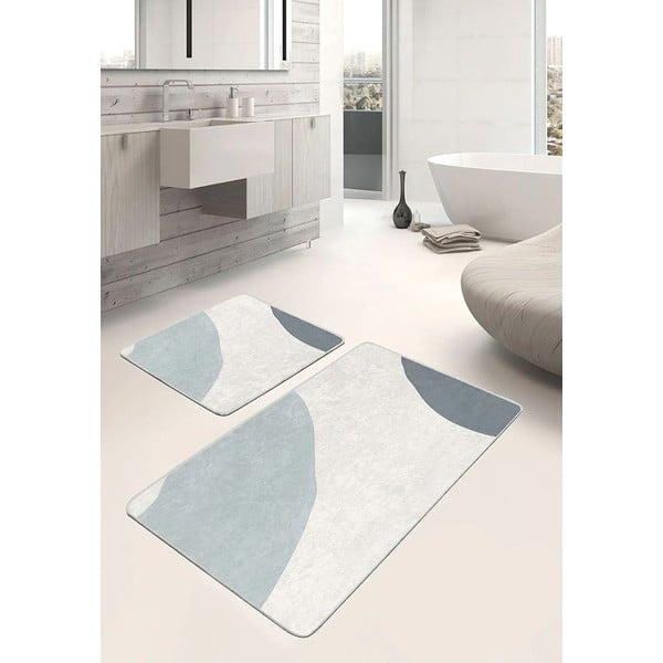 Grau-cremefarbene, samtige Badezimmerteppiche im 2er-Set, 60 x 100 cm Abstract Shapes - Mila Home-image-2